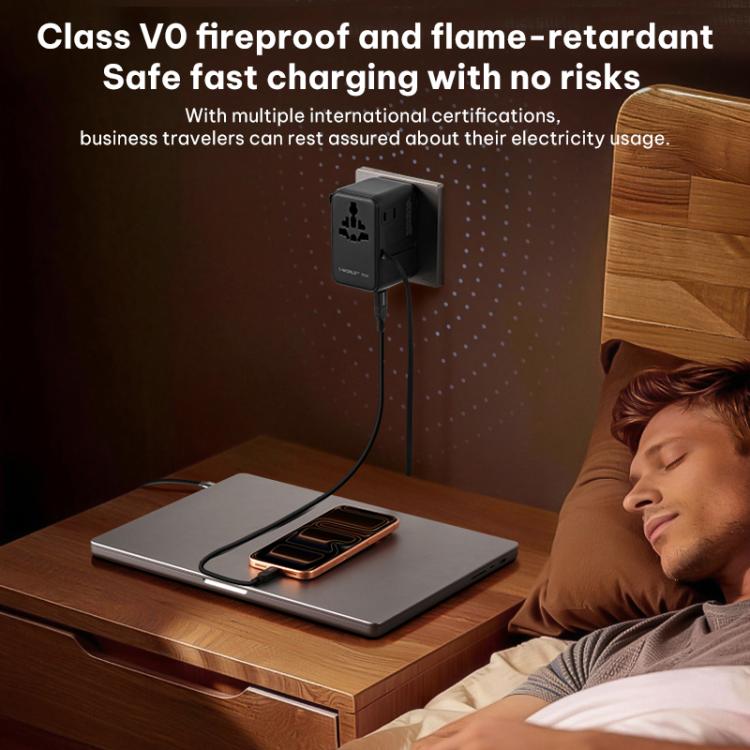 Caricabatterie da viaggio universale GaN MOMAX UA30 1-World 2+ da 70 W con doppia alimentazione CA e cavo retrattile., UA30D, UA30L