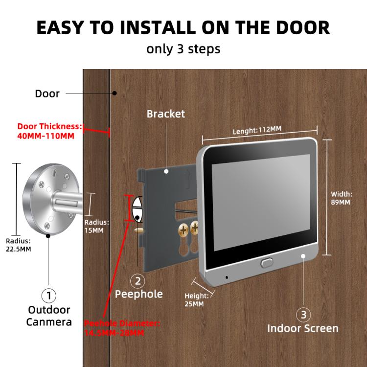 Videocitofono WiFi con schermo HD da 4,3 pollici, microonde, radar e rilevamento di movimento, spioncino RH-PD9., RH-PD9
