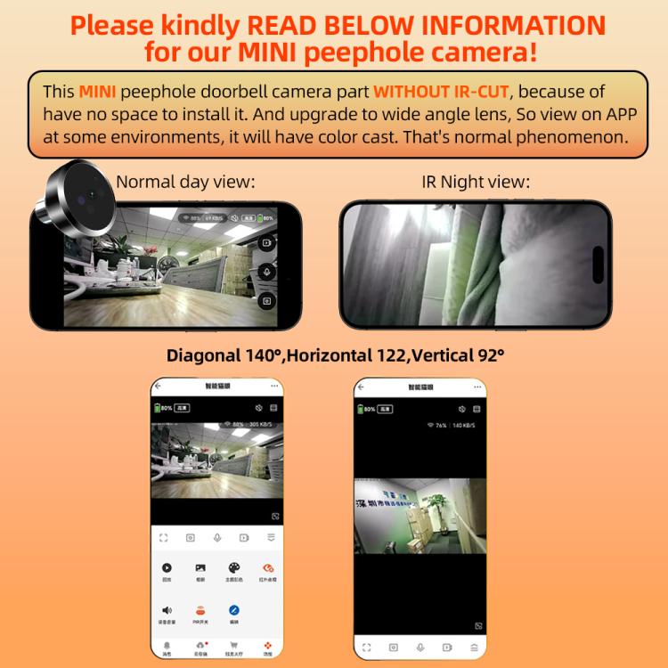 Videocitofono WiFi con schermo HD da 4,3 pollici, microonde, radar e rilevamento di movimento, spioncino RH-PD9., RH-PD9