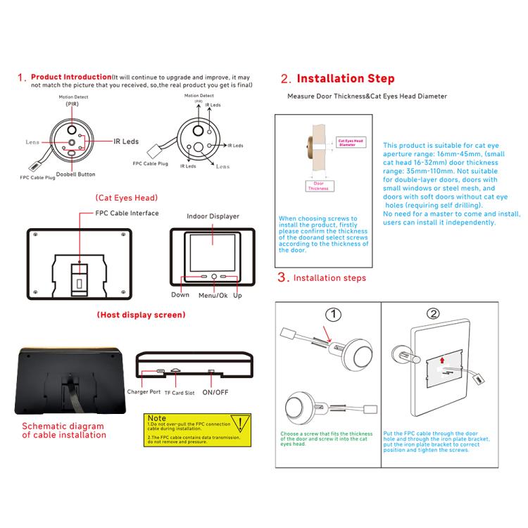 RH-TPD08 Spioncino elettronico con display da 2,8 pollici 720P e videocitofono wireless 2.4G
