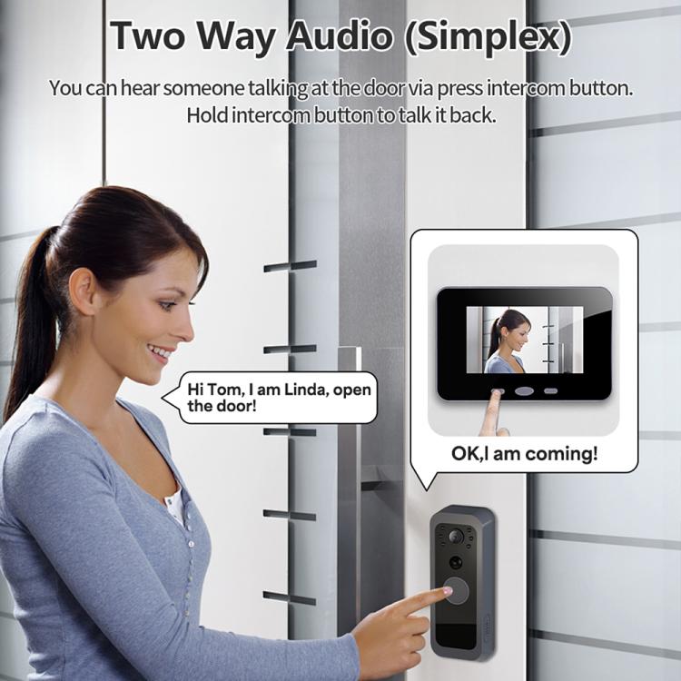 Videocitofono intelligente Tuya RH-TPD10-W con schermo IPS da 4 pollici, audio bidirezionale e Wi-Fi.