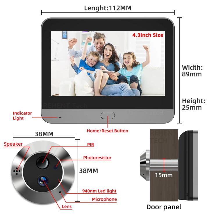 Videocitofono intelligente WiFi RH-PD6-I con schermo HD da 4,3 pollici e rilevamento di movimento., RH-PD6-I