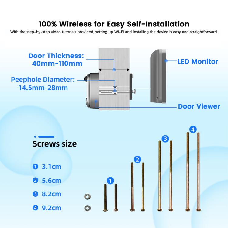 Videocitofono intelligente WiFi RH-PD6-I con schermo HD da 4,3 pollici e rilevamento di movimento., RH-PD6-I