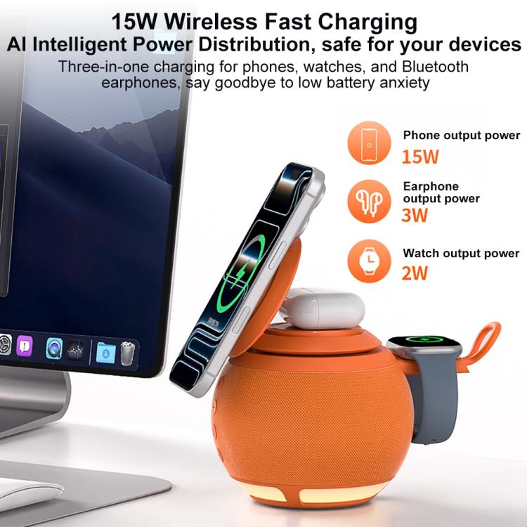 Altoparlante Bluetooth multifunzione ZGA WX08 da 15 W con caricabatterie wireless per telefono e orologio., WX08