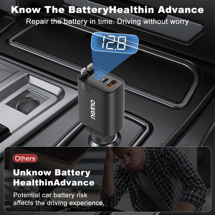 Caricabatterie da auto Onten CW72 4 in 1 USB-A e Type-C/USB-C con cavo retrattile a 8 pin e Type-C/USB-C.