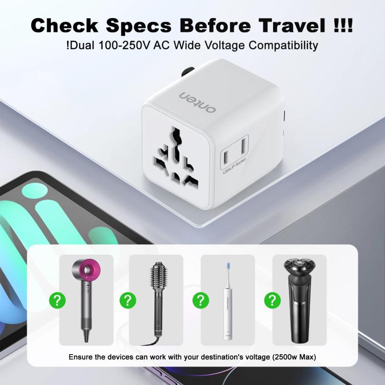 Adattatore caricabatterie da viaggio universale multifunzione Onten CW81