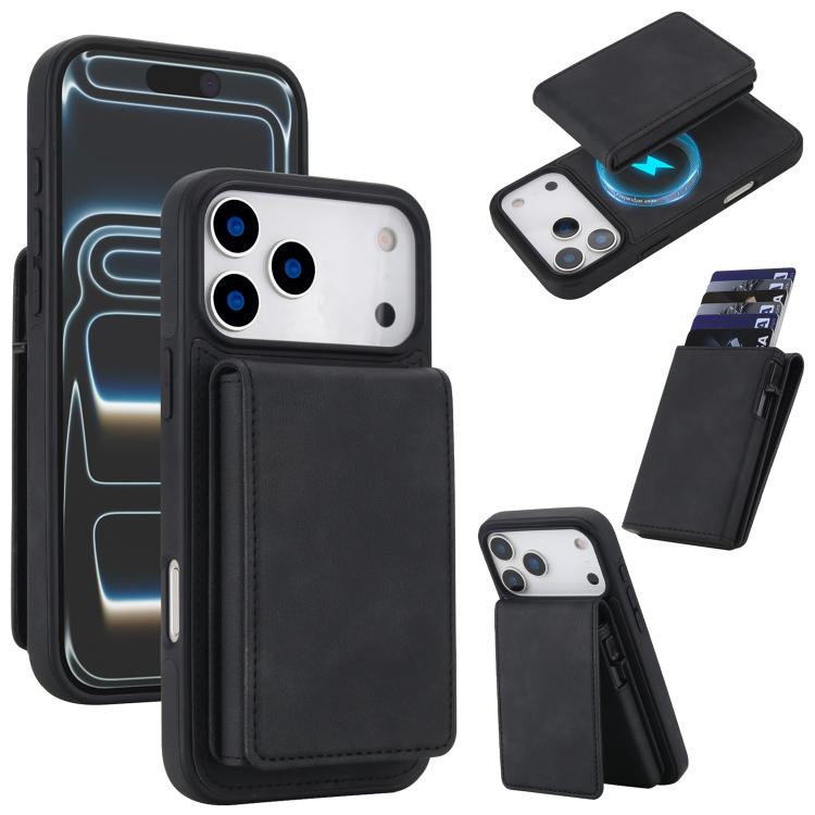 Portafoglio staccabile in similpelle stile retrò con chiusura a molla e custodia magnetica RFID per telefono., For iPhone 17e / 16e, For iPhone 17 Pro Max, For iPhone 17 Pro, For iPhone 15 Plus