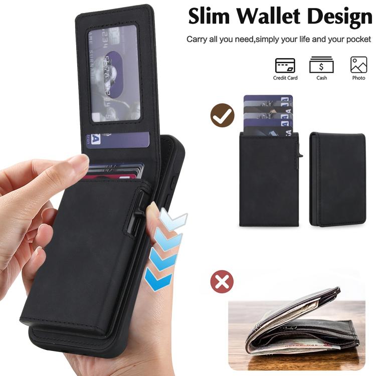 Portafoglio staccabile in similpelle stile retrò con chiusura a molla e custodia magnetica RFID per telefono., For iPhone 17e / 16e, For iPhone 17 Pro Max, For iPhone 17 Pro, For iPhone 15 Plus