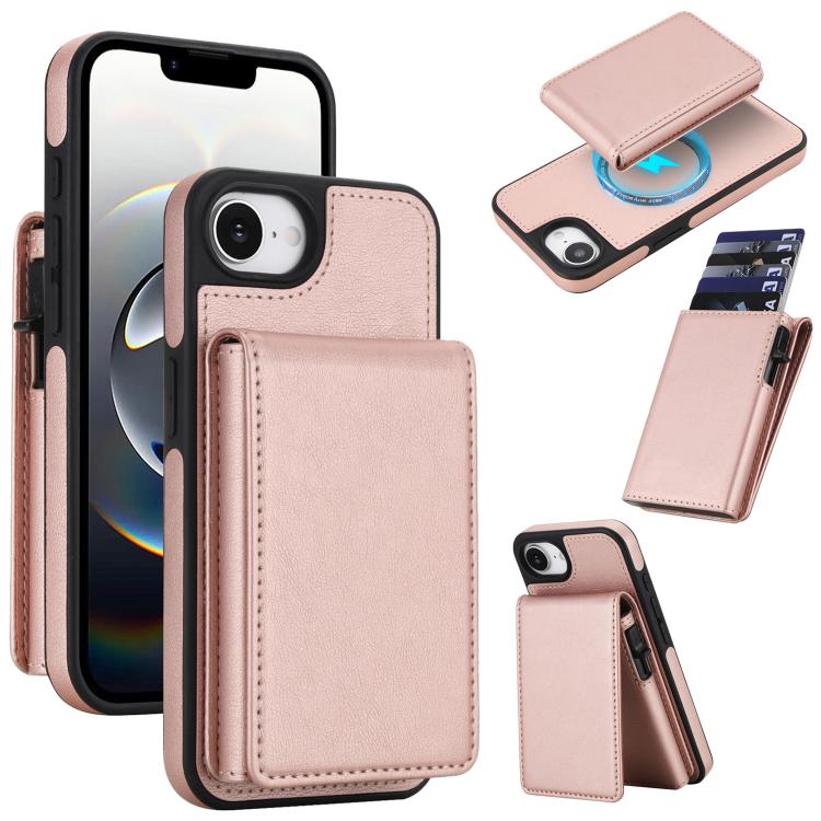 Portafoglio staccabile in similpelle stile retrò con chiusura a molla e custodia magnetica RFID per telefono., For iPhone 17e / 16e, For iPhone 17 Pro Max, For iPhone 17 Pro, For iPhone 15 Plus