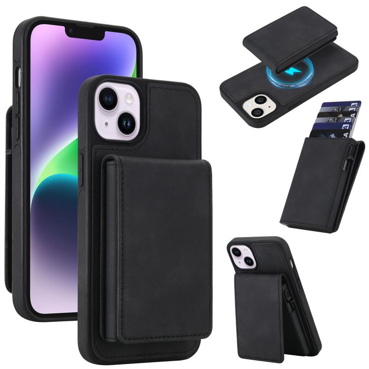 Portafoglio staccabile in similpelle stile retrò con chiusura a molla e custodia magnetica RFID per telefono., For iPhone 15, For iPhone 14 Plus, For iPhone 14 / 13, For iPhone 12 / 12 Pro