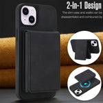 Portafoglio staccabile in similpelle stile retrò con chiusura a molla e custodia magnetica RFID per telefono., For iPhone 15, For iPhone 14 Plus, For iPhone 14 / 13, For iPhone 12 / 12 Pro