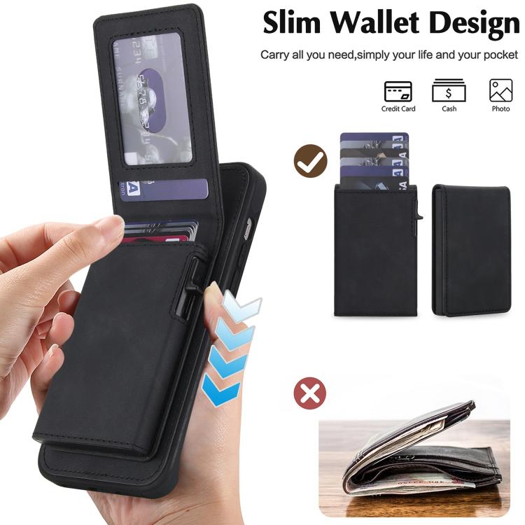 Portafoglio staccabile in similpelle stile retrò con chiusura a molla e custodia magnetica RFID per telefono., For iPhone 15, For iPhone 14 Plus, For iPhone 14 / 13, For iPhone 12 / 12 Pro