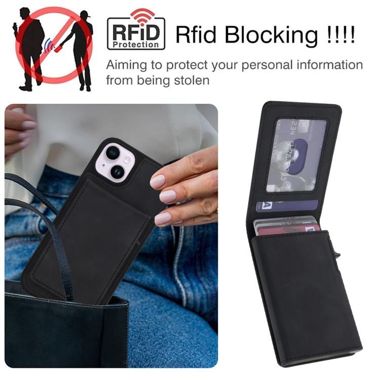 Portafoglio staccabile in similpelle stile retrò con chiusura a molla e custodia magnetica RFID per telefono., For iPhone 15, For iPhone 14 Plus, For iPhone 14 / 13, For iPhone 12 / 12 Pro
