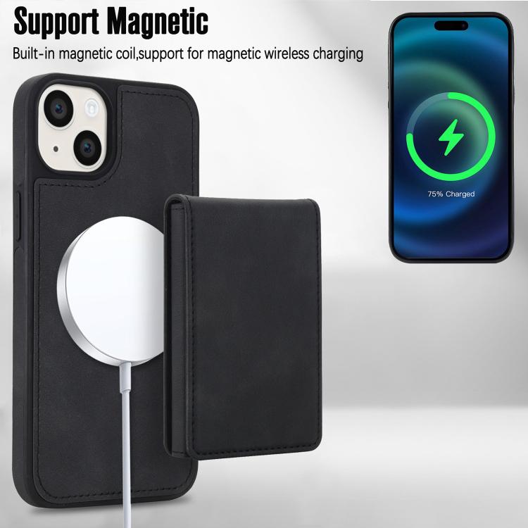 Portafoglio staccabile in similpelle stile retrò con chiusura a molla e custodia magnetica RFID per telefono., For iPhone 15, For iPhone 14 Plus, For iPhone 14 / 13, For iPhone 12 / 12 Pro