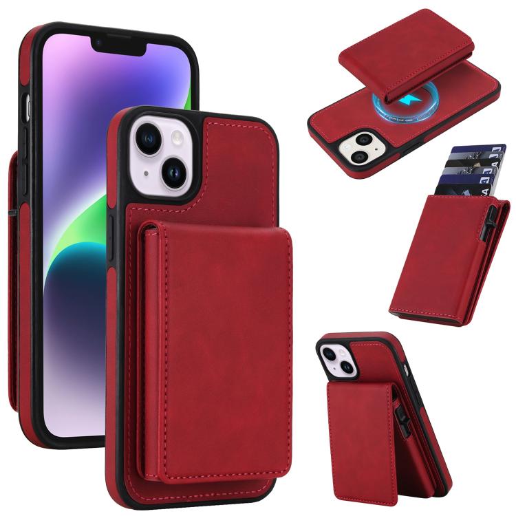 Portafoglio staccabile in similpelle stile retrò con chiusura a molla e custodia magnetica RFID per telefono., For iPhone 15, For iPhone 14 Plus, For iPhone 14 / 13, For iPhone 12 / 12 Pro