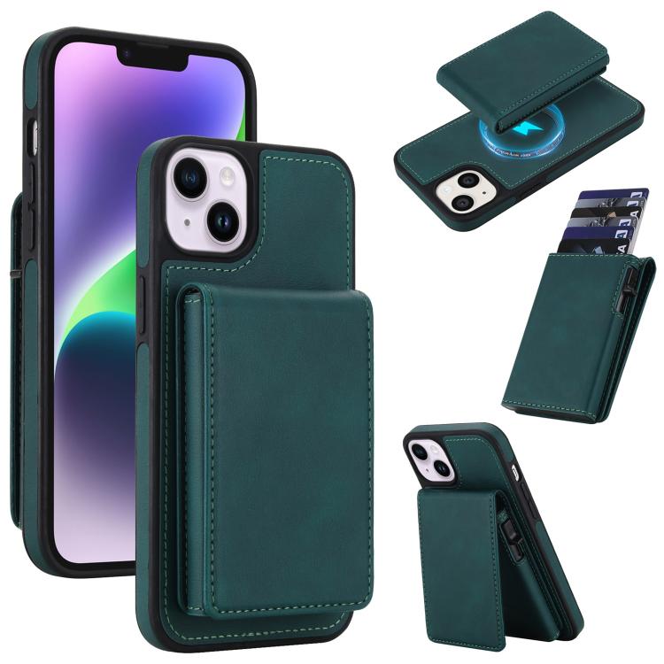 Portafoglio staccabile in similpelle stile retrò con chiusura a molla e custodia magnetica RFID per telefono., For iPhone 15, For iPhone 14 Plus, For iPhone 14 / 13, For iPhone 12 / 12 Pro