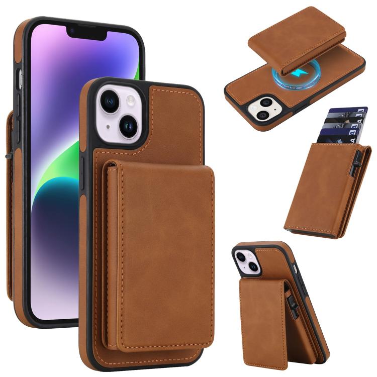 Portafoglio staccabile in similpelle stile retrò con chiusura a molla e custodia magnetica RFID per telefono., For iPhone 15, For iPhone 14 Plus, For iPhone 14 / 13, For iPhone 12 / 12 Pro