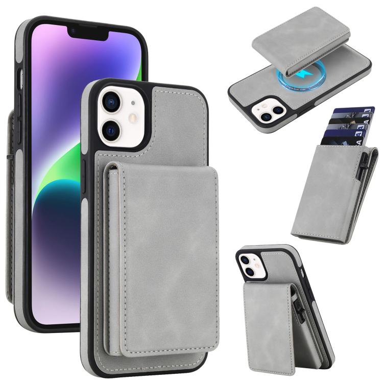 Portafoglio staccabile in similpelle stile retrò con chiusura a molla e custodia magnetica RFID per telefono., For iPhone 15, For iPhone 14 Plus, For iPhone 14 / 13, For iPhone 12 / 12 Pro