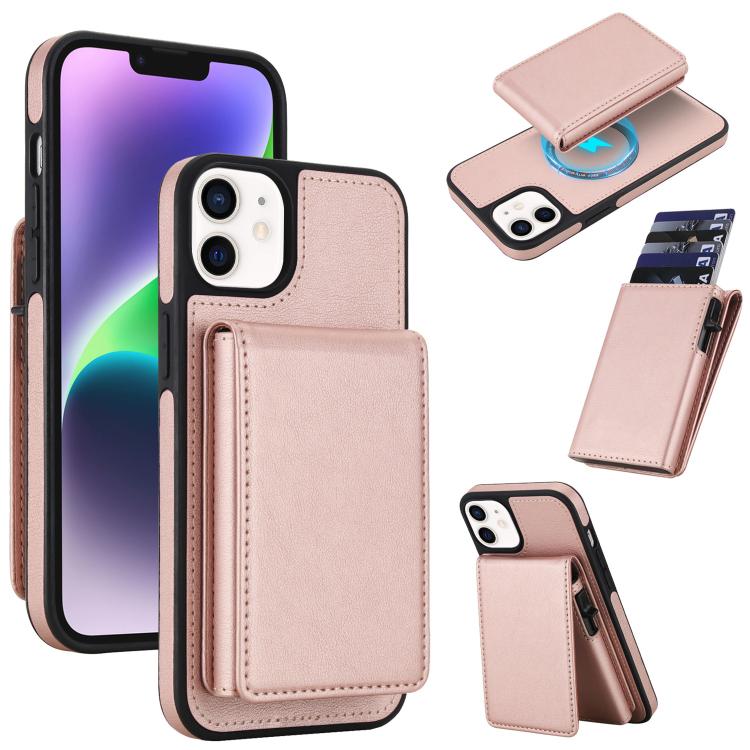 Portafoglio staccabile in similpelle stile retrò con chiusura a molla e custodia magnetica RFID per telefono., For iPhone 15, For iPhone 14 Plus, For iPhone 14 / 13, For iPhone 12 / 12 Pro