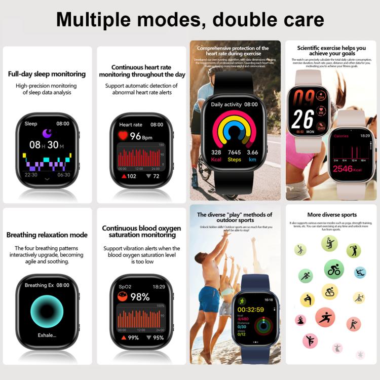 Smartwatch QS15 con schermo TFT HD da 1,88 pollici, supporto per il monitoraggio della salute e diverse modalità sportive.