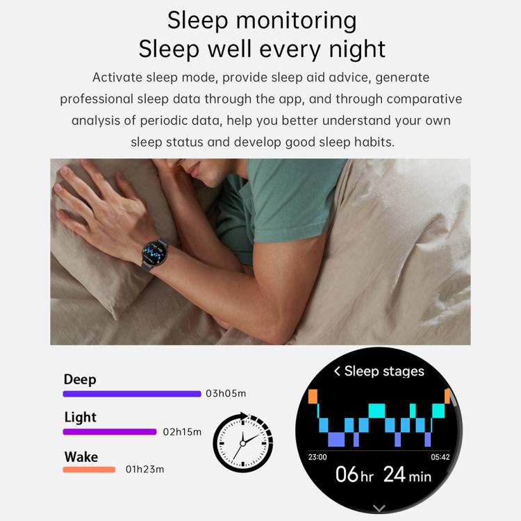 QS07 Smartwatch con schermo AMOLED rotondo da 1,75 pollici, supporto per il monitoraggio della salute, Black Silicone Strap, Silver Silicone Strap, Gold Silicone Strap, Black Leather Strap, Silver Leather Strap, Gold Leather Strap, Black Bamboo Strap  ...