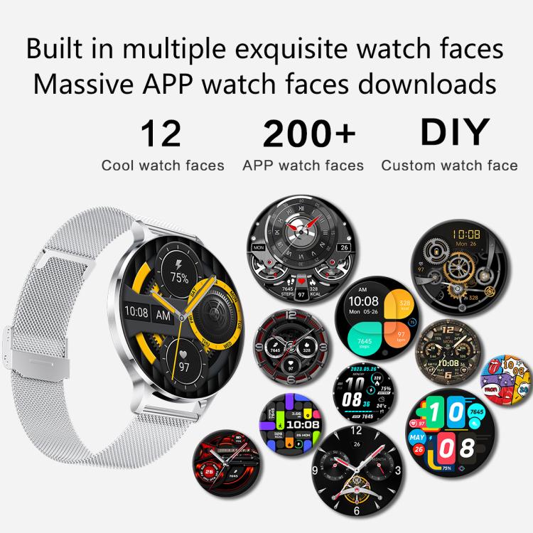 QS07 Smartwatch con schermo AMOLED rotondo da 1,75 pollici, supporto per il monitoraggio della salute, Black Silicone Strap, Silver Silicone Strap, Gold Silicone Strap, Black Leather Strap, Silver Leather Strap, Gold Leather Strap, Black Bamboo Strap  ...