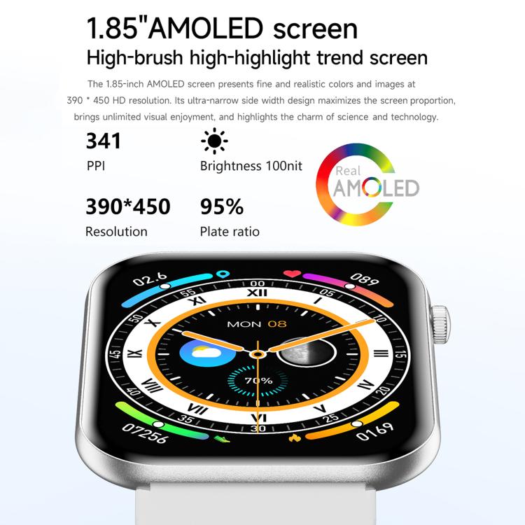 Smartwatch QS09 ultrasottile con schermo AMOLED da 1,85 pollici, supporto per il monitoraggio della salute e diverse modalità sportive.