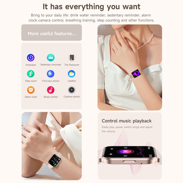QS06 Orologio intelligente ultra sottile con schermo quadrato da 1,75 pollici, funzione chiamate e monitoraggio della salute., Gold Silicone Strap, Pink Silicone Strap, Starlight Silicone Strap, Dark Gray Silicone Strap, Dark Gray Steel Strap          ...