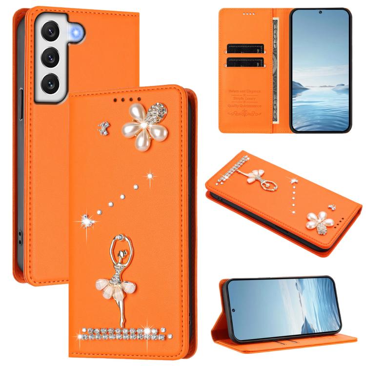 Custodia per telefono in ecopelle con protezione RFID e strass, a tema ballerina, con motivo a ballerina., For Samsung Galaxy S22 Ultra 5G, For Samsung Galaxy S22+ 5G, For Samsung Galaxy S22 5G