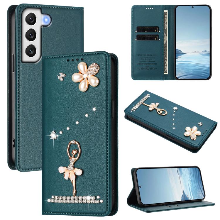 Custodia per telefono in ecopelle con protezione RFID e strass, a tema ballerina, con motivo a ballerina., For Samsung Galaxy S22 Ultra 5G, For Samsung Galaxy S22+ 5G, For Samsung Galaxy S22 5G