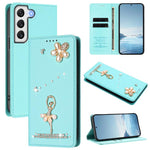 Custodia per telefono in ecopelle con protezione RFID e strass, a tema ballerina, con motivo a ballerina., For Samsung Galaxy S22 Ultra 5G, For Samsung Galaxy S22+ 5G, For Samsung Galaxy S22 5G