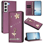 Custodia per telefono in ecopelle con protezione RFID e strass, a tema ballerina, con motivo a ballerina., For Samsung Galaxy S22 Ultra 5G, For Samsung Galaxy S22+ 5G, For Samsung Galaxy S22 5G