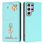 Custodia per telefono in ecopelle con protezione RFID e strass, a tema ballerina, con motivo a ballerina., For Samsung Galaxy S22 Ultra 5G, For Samsung Galaxy S22+ 5G, For Samsung Galaxy S22 5G