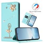 Custodia per telefono in ecopelle con protezione RFID e strass, a tema ballerina, con motivo a ballerina., For Samsung Galaxy S22 Ultra 5G, For Samsung Galaxy S22+ 5G, For Samsung Galaxy S22 5G