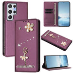 Custodia per telefono in ecopelle con protezione RFID e strass, a tema ballerina, con motivo a ballerina., For Samsung Galaxy S22 Ultra 5G, For Samsung Galaxy S22+ 5G, For Samsung Galaxy S22 5G