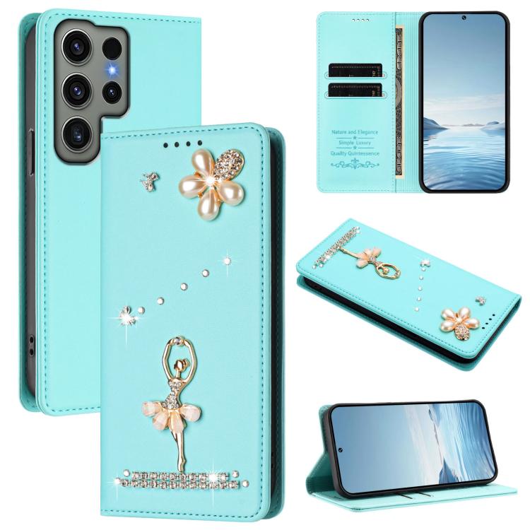 Custodia per telefono in ecopelle con protezione RFID e strass, a tema ballerina, con motivo a ballerina., For Samsung Galaxy S23 Ultra 5G, For Samsung Galaxy S23+ 5G, For Samsung Galaxy S23 5G