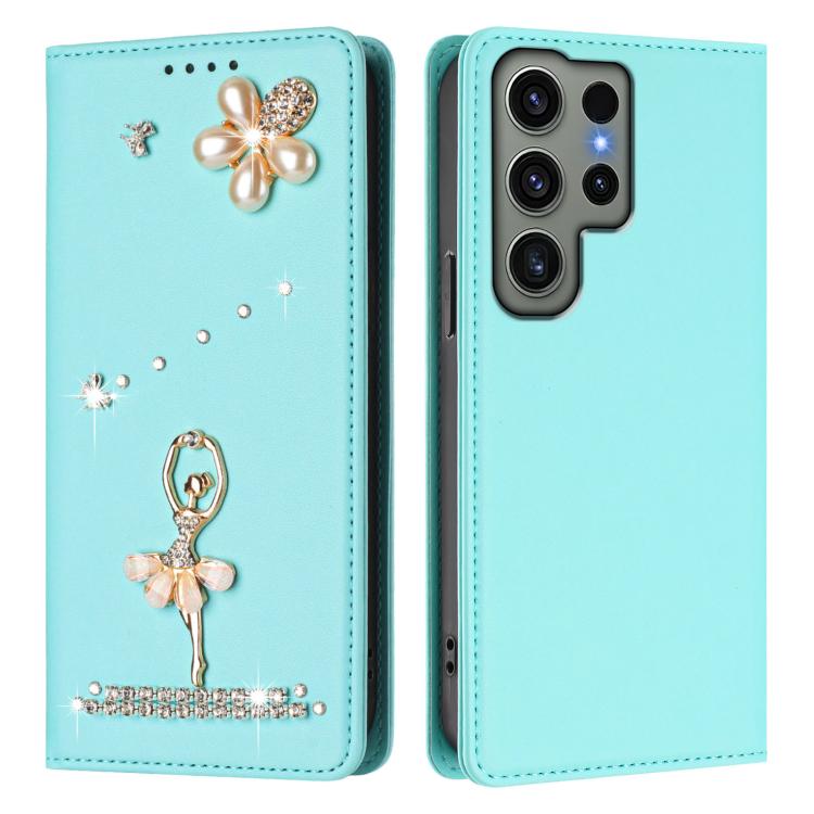 Custodia per telefono in ecopelle con protezione RFID e strass, a tema ballerina, con motivo a ballerina., For Samsung Galaxy S23 Ultra 5G, For Samsung Galaxy S23+ 5G, For Samsung Galaxy S23 5G
