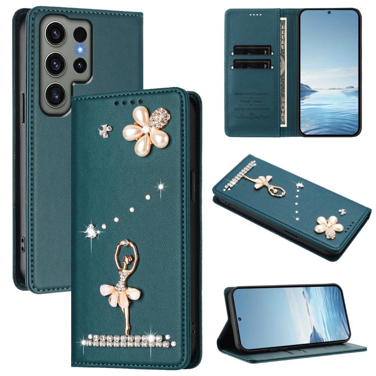 Custodia per telefono in ecopelle con protezione RFID e strass, a tema ballerina, con motivo a ballerina., For Samsung Galaxy S23 Ultra 5G, For Samsung Galaxy S23+ 5G, For Samsung Galaxy S23 5G