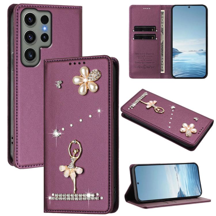 Custodia per telefono in ecopelle con protezione RFID e strass, a tema ballerina, con motivo a ballerina., For Samsung Galaxy S23 Ultra 5G, For Samsung Galaxy S23+ 5G, For Samsung Galaxy S23 5G