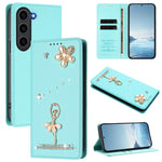 Custodia per telefono in ecopelle con protezione RFID e strass, a tema ballerina, con motivo a ballerina., For Samsung Galaxy S24 FE 5G, For Samsung Galaxy S24 Ultra 5G, For Samsung Galaxy S23 FE 5G