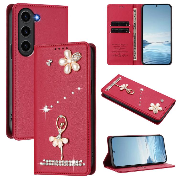 Custodia per telefono in ecopelle con protezione RFID e strass, a tema ballerina, con motivo a ballerina., For Samsung Galaxy S24 FE 5G, For Samsung Galaxy S24 Ultra 5G, For Samsung Galaxy S23 FE 5G