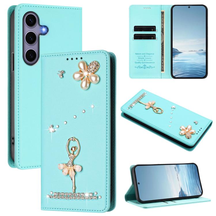 Custodia per telefono in ecopelle con protezione RFID e strass, a tema ballerina, con motivo a ballerina., For Samsung Galaxy S25 / S24 5G, For Samsung Galaxy S25+ / S24+ 5G, For Samsung Galaxy S25 Ultra 5G