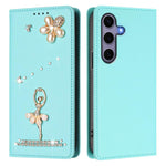 Custodia per telefono in ecopelle con protezione RFID e strass, a tema ballerina, con motivo a ballerina., For Samsung Galaxy S25 / S24 5G, For Samsung Galaxy S25+ / S24+ 5G, For Samsung Galaxy S25 Ultra 5G