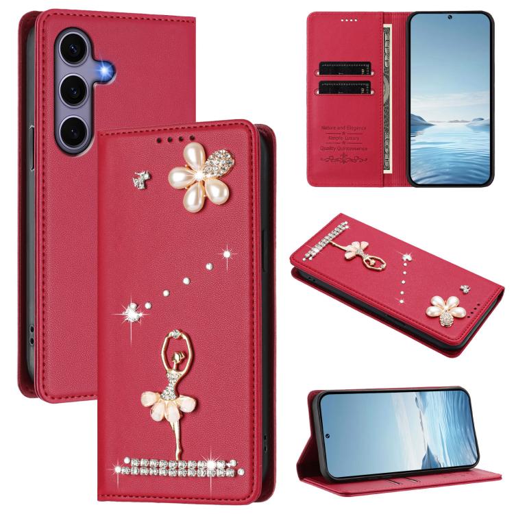 Custodia per telefono in ecopelle con protezione RFID e strass, a tema ballerina, con motivo a ballerina., For Samsung Galaxy S25 / S24 5G, For Samsung Galaxy S25+ / S24+ 5G, For Samsung Galaxy S25 Ultra 5G