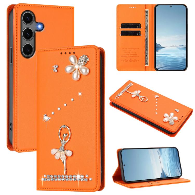 Custodia per telefono in ecopelle con protezione RFID e strass, a tema ballerina, con motivo a ballerina., For Samsung Galaxy S25 / S24 5G, For Samsung Galaxy S25+ / S24+ 5G, For Samsung Galaxy S25 Ultra 5G