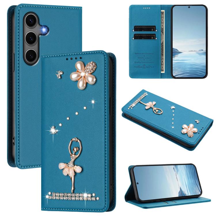 Custodia per telefono in ecopelle con protezione RFID e strass, a tema ballerina, con motivo a ballerina., For Samsung Galaxy S25 / S24 5G, For Samsung Galaxy S25+ / S24+ 5G, For Samsung Galaxy S25 Ultra 5G