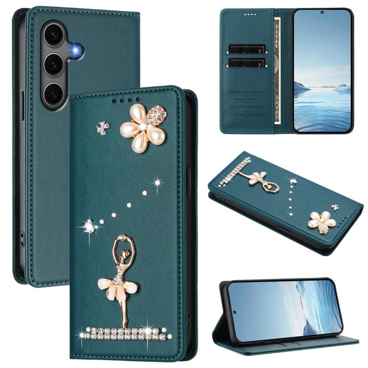 Custodia per telefono in ecopelle con protezione RFID e strass, a tema ballerina, con motivo a ballerina., For Samsung Galaxy S25 / S24 5G, For Samsung Galaxy S25+ / S24+ 5G, For Samsung Galaxy S25 Ultra 5G