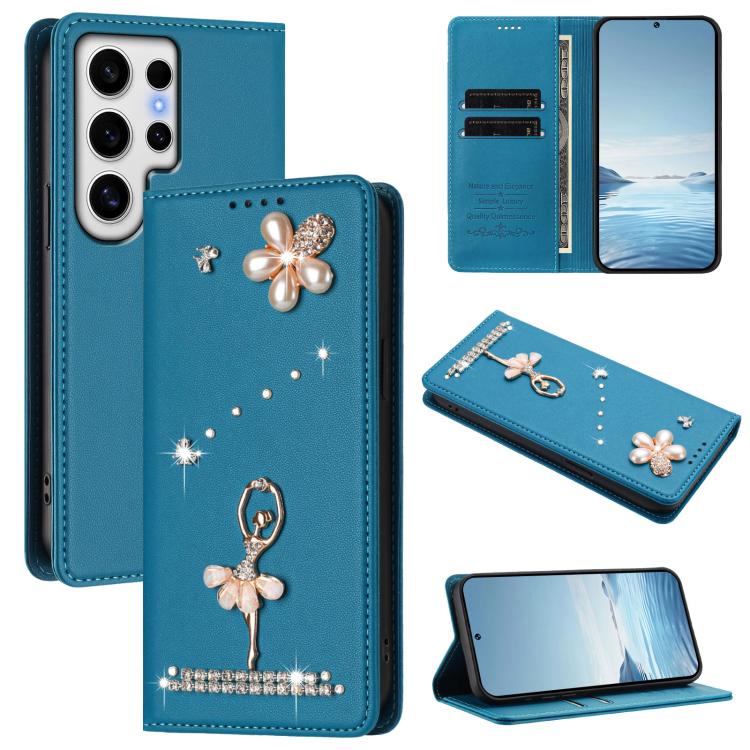Custodia per telefono in ecopelle con protezione RFID e strass, a tema ballerina, con motivo a ballerina., For Samsung Galaxy S24 FE 5G, For Samsung Galaxy S24 Ultra 5G, For Samsung Galaxy S23 FE 5G