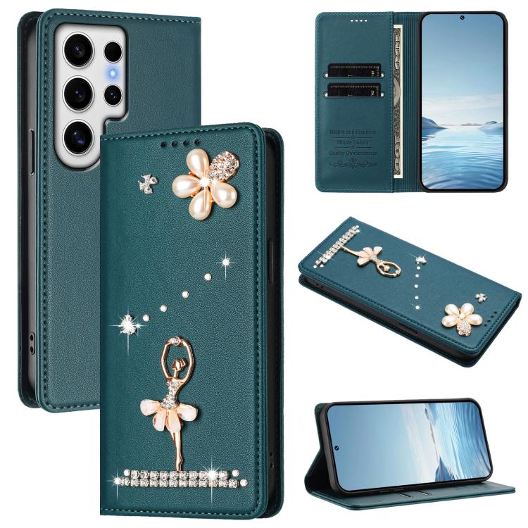 Custodia per telefono in ecopelle con protezione RFID e strass, a tema ballerina, con motivo a ballerina., For Samsung Galaxy S24 FE 5G, For Samsung Galaxy S24 Ultra 5G, For Samsung Galaxy S23 FE 5G
