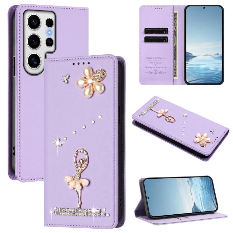 Custodia per telefono in ecopelle con protezione RFID e strass, a tema ballerina, con motivo a ballerina., For Samsung Galaxy S24 FE 5G, For Samsung Galaxy S24 Ultra 5G, For Samsung Galaxy S23 FE 5G